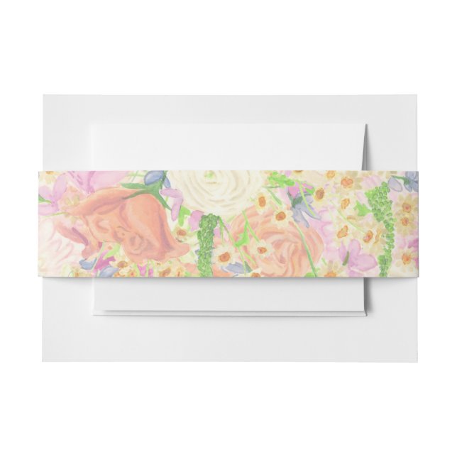 Watercolor Floral Garden Party Invitation Belly Band (Front Example)