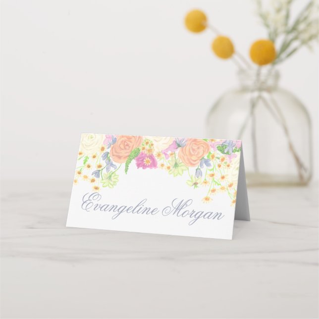 Watercolor Floral Garden Party Place Card (Front)