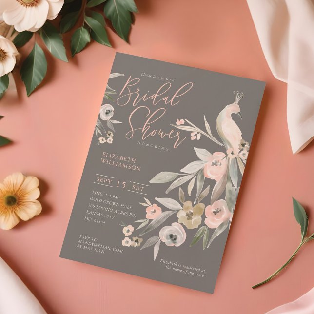 Watercolor Floral Garden Peacock Bridal Shower Invitation (Watercolor Floral Garden Peacock Bridal Shower Invitation)