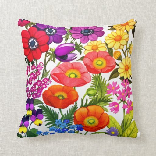 Image of Watercolor Floral Garden Throw Pillow