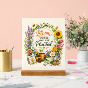Watercolor Floral Gardening Inspirational Design Acrylic Sign