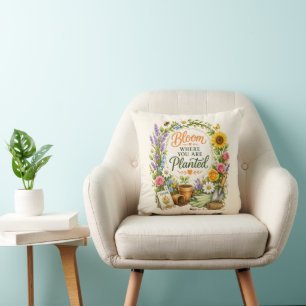 Watercolor Floral Gardening Inspirational Design Cushion