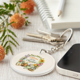 Watercolor Floral Gardening Inspirational Design Key Ring