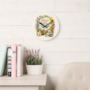 Watercolor Floral Gardening Inspirational Design Large Clock