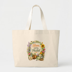 Watercolor Floral Gardening Inspirational Design Large Tote Bag