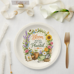 Watercolor Floral Gardening Inspirational Design Paper Plate