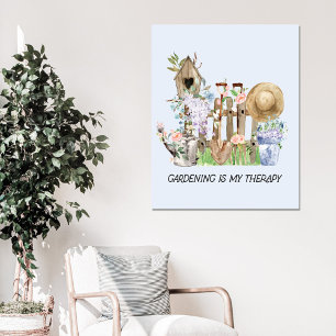 Watercolor Floral Gardening Tools and Quote Canvas Print