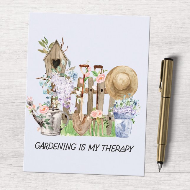 Watercolor Floral Gardening Tools and Quote Postcard (In situ)