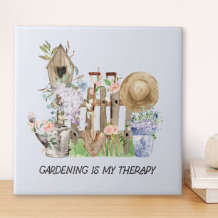 Watercolor Floral Gardening Tools and Quote Tile