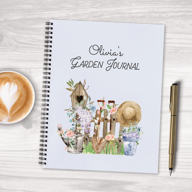 Watercolor Floral Gardening Tools Garden Journal (In situ on table)