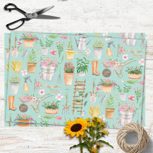 Watercolor Floral Gardening Tools Garden Pattern Tissue Paper
