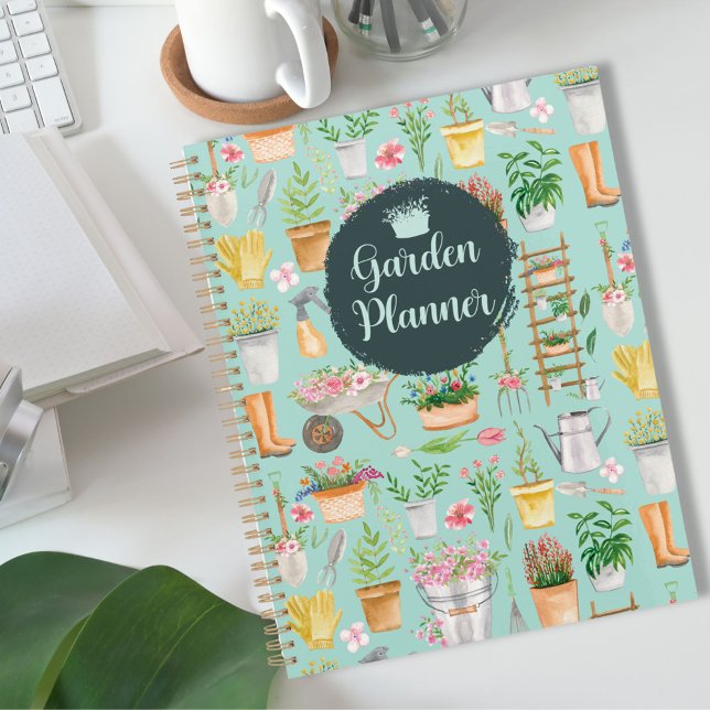 Watercolor Floral Gardening Tools Garden Planner (In situ)