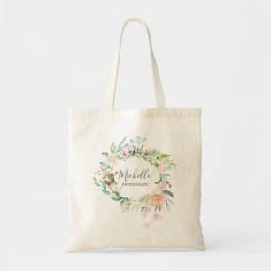 Watercolor Floral Garland Bridesmaid Favor Tote Bag