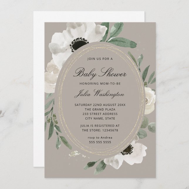 Watercolor Floral Gender Neutral Baby Shower Invit Invitation (Front/Back)