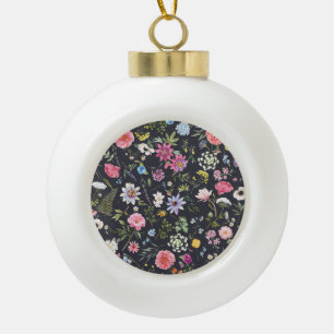 Watercolor Floral: Gentle Summer Pattern. Ceramic Ball Christmas Ornament