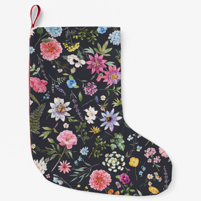 Watercolor Floral: Gentle Summer Pattern. Small Christmas Stocking (Front)