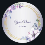 Watercolor Floral Geometric Golden Purple Wedding Classic Round Sticker<br><div class="desc">Watercolor Floral Geometric Golden Purple Wedding Classic Round Sticker. Unique,  beautiful,  modern design. Easy to be personalized. Font style,  size and colors can be changed. Matching items available.</div>