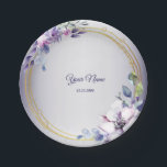 Watercolor Floral Geometric Golden Purple Wedding Paper Plate<br><div class="desc">Watercolor Floral Geometric Golden Purple Wedding Paper Plate. Unique, beautiful, modern design. Easy to be personalized. Font style, size and colors can be changed. Matching items available.</div>
