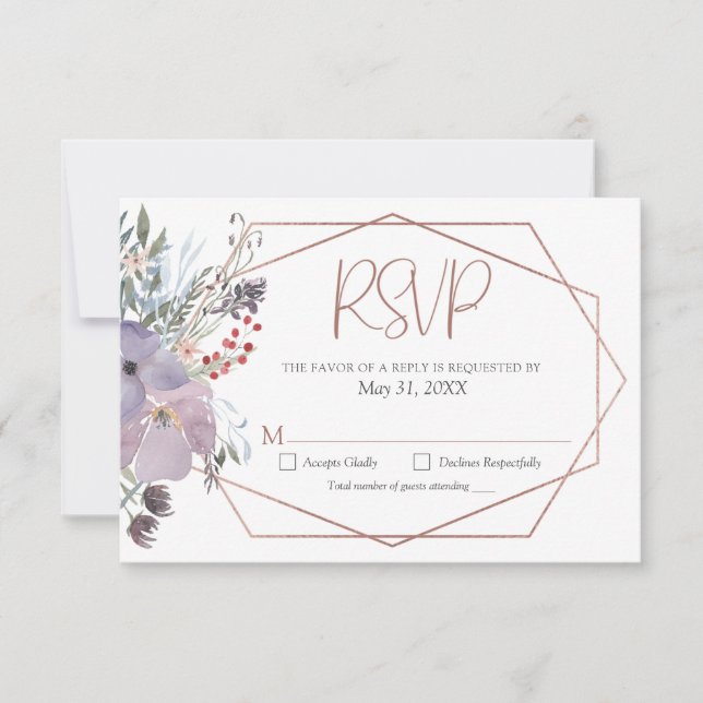 Watercolor Floral Geometric Wedding RSVP Card (Front)