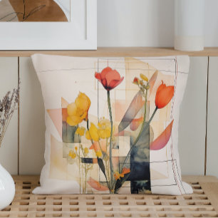 Watercolor Floral Geometry Cushion