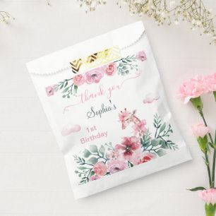Watercolor Floral Giraffe Ribbon Girl Birthday Favour Bags