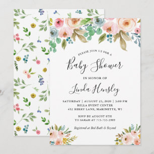Watercolor Floral Girl Baby Shower Invitation