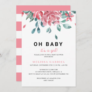 Watercolor Floral Girl Baby Shower Invitation