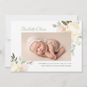 Watercolor Floral Girl Birth Announcement