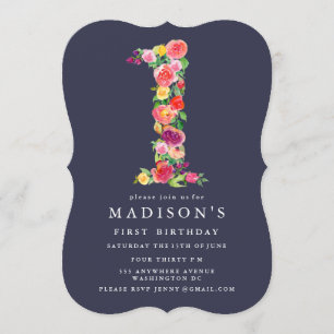 Watercolor Floral Girls 1st Birthday Invite