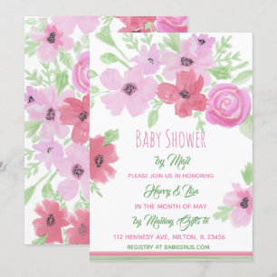 Watercolor Floral Girl's Baby Shower by Mail Invitation