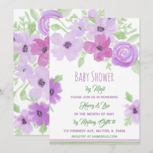 Watercolor Floral Girl's Baby Shower by Mail Invitation
