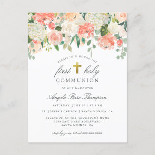 Watercolor Floral Girl's First Holy Communion Invitation Postcard