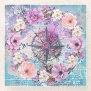 Watercolor Floral Glass Coaster