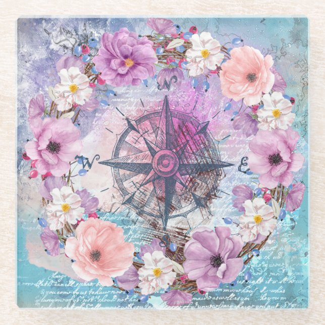 Watercolor Floral Glass Coaster (Front)