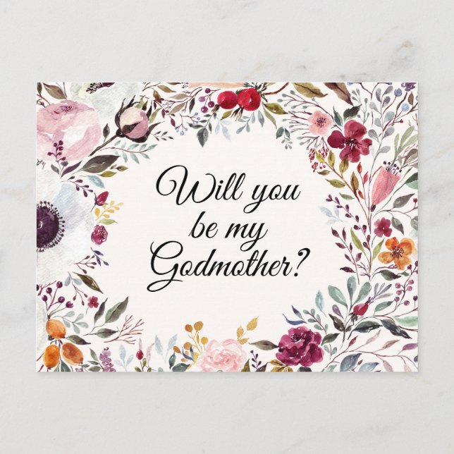 Watercolor Floral Godmother Proposal Card (Back)