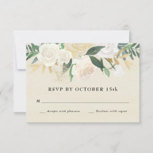 Watercolor Floral + Gold Accent RSVP Card