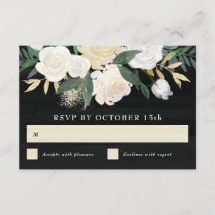 Watercolor Floral + Gold Accent RSVP Card - dark