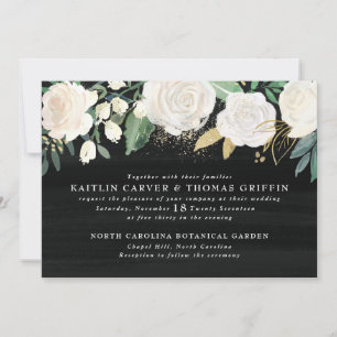 Watercolor Floral + Gold Accent Wedding Invitation