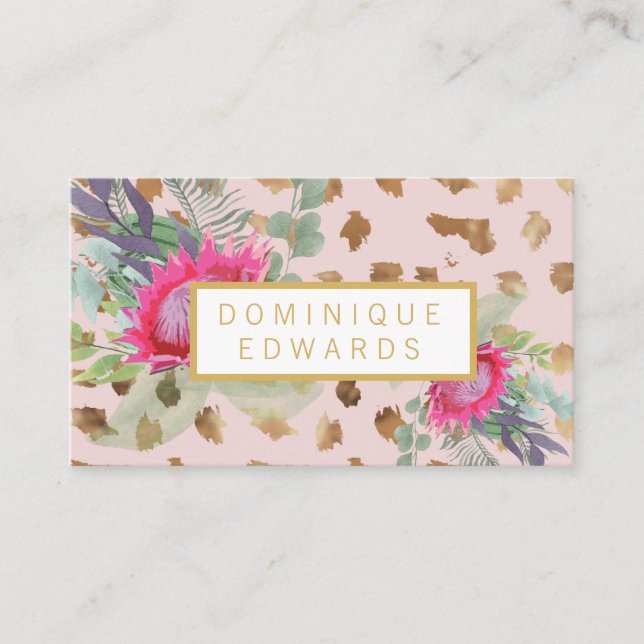 Watercolor Floral Gold Blush Business Card (Front)