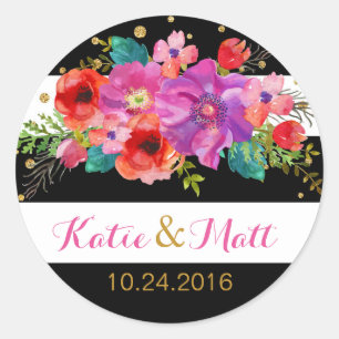 Watercolor Floral Gold Glitter Stripe Label