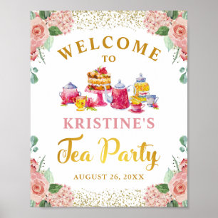 Watercolor Floral Gold Glitter Tea Party Welcome Poster