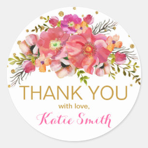 Watercolor Floral Gold Glitter Thank You Label