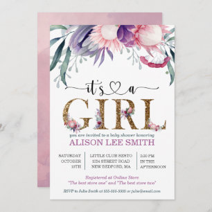 Watercolor Floral & Gold "Its A Girl" Baby Shower