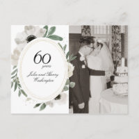 Watercolor Floral Gold Photo 60th Anniversary
