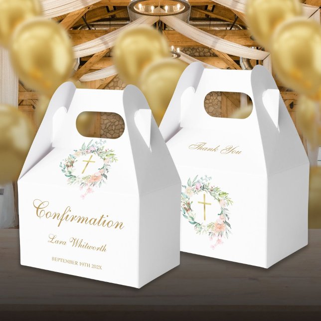 Watercolor Floral Gold Script Confirmation Favour Box (Watercolor Floral Gold Script Confirmation Favor Boxes)