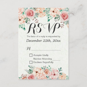 Watercolor Floral & Gold Script Wedding RSVP Reply Card