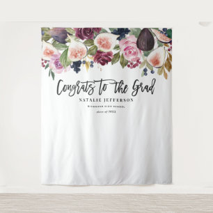 Watercolor floral graduate congratulations banner tapestry