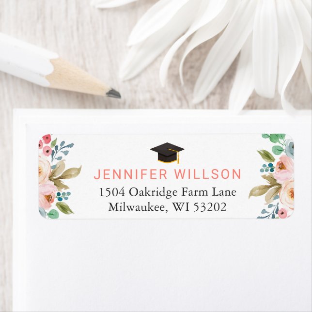 Watercolor Floral Graduation Address Label (Insitu)