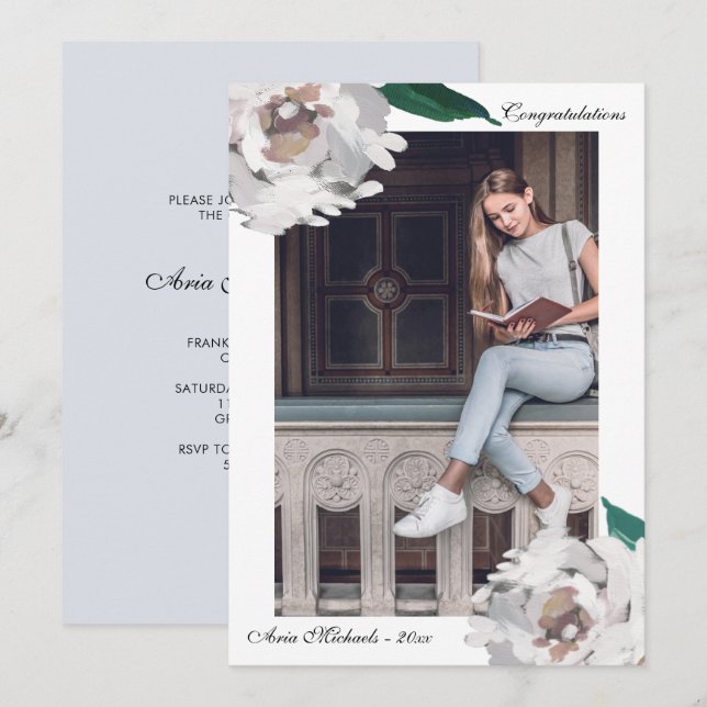 Watercolor Floral Graduation Party Invitation (Front/Back)