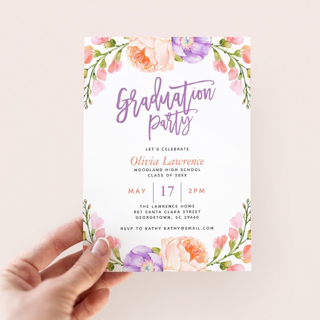Watercolor Floral Graduation Party Invitation (Creator Uploaded)